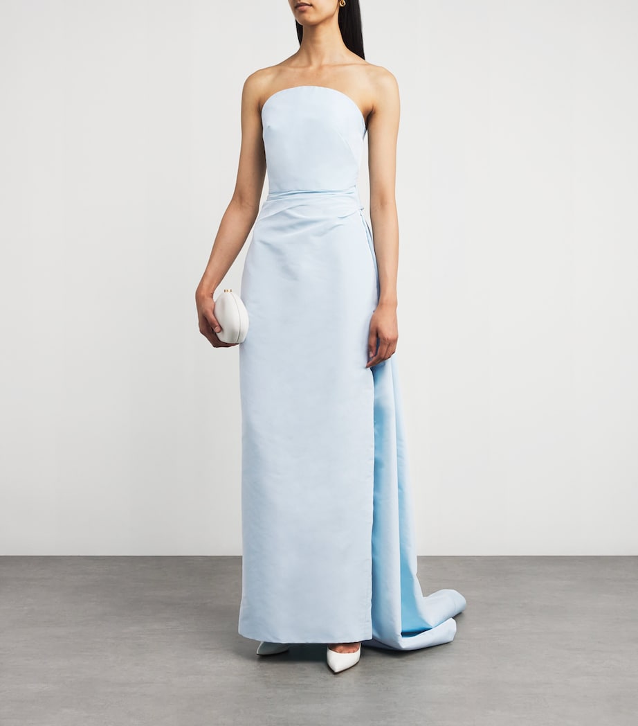 Monique Lhuillier Blue Draped Off-The-Shoulder Gown