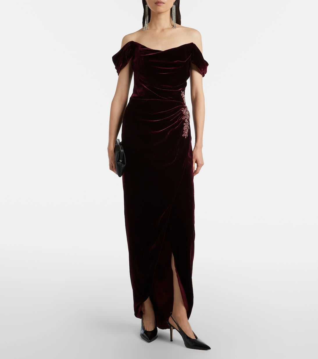 Costarellos - Embellished off-shoulder velvet gown