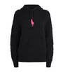 Black Wool-Cashmere Cable-Knit Pink Pony Hoodie