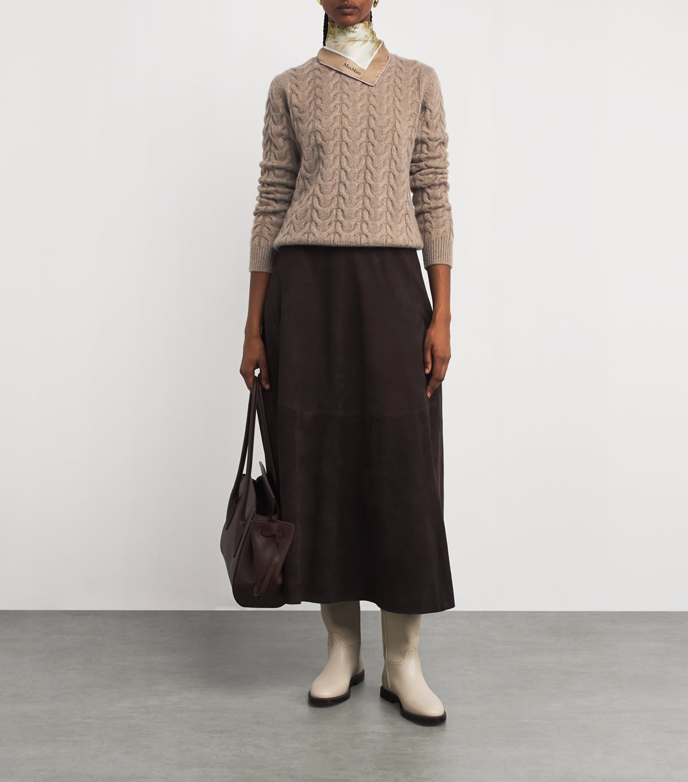 Beige Cashmere Cable-Knit Sweater