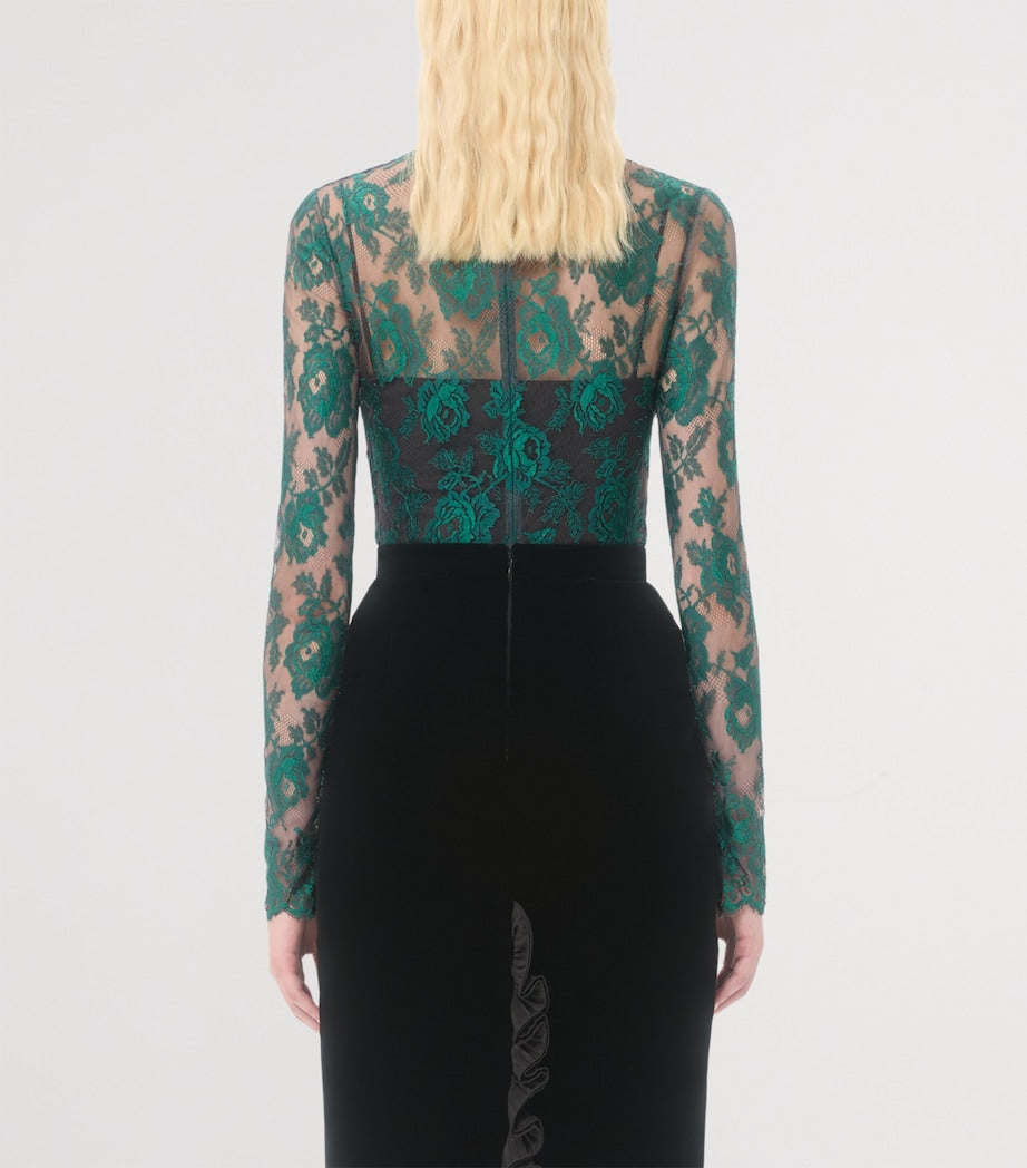 Valentino Green Lace Floral Top