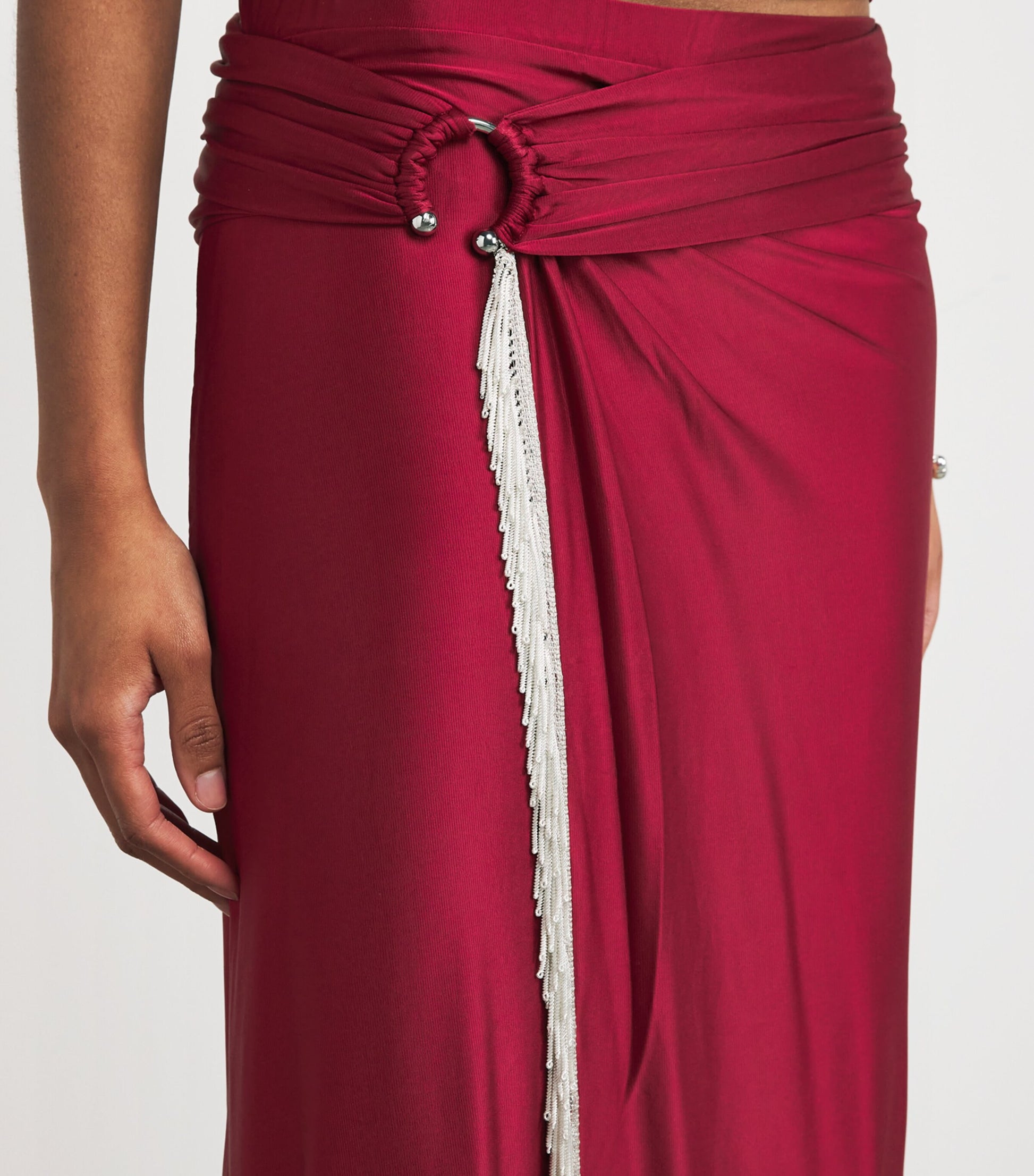 Paco Rabanne Red Tasselled Midi Skirt