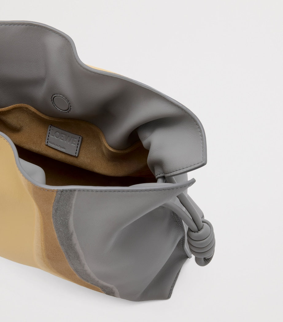 LOEWE Grey Leather Stripe Flamenco Clutch Bag