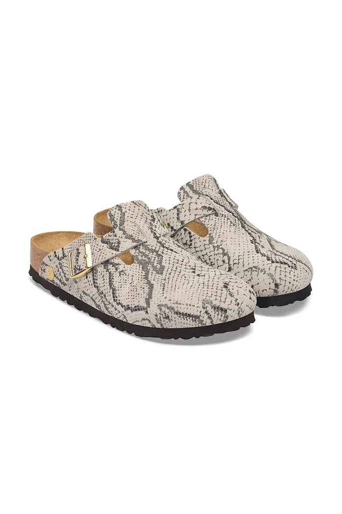 Birkenstock Kadın Süet Terlik Sabot Boston Rivet Logo Suede Leather Snake