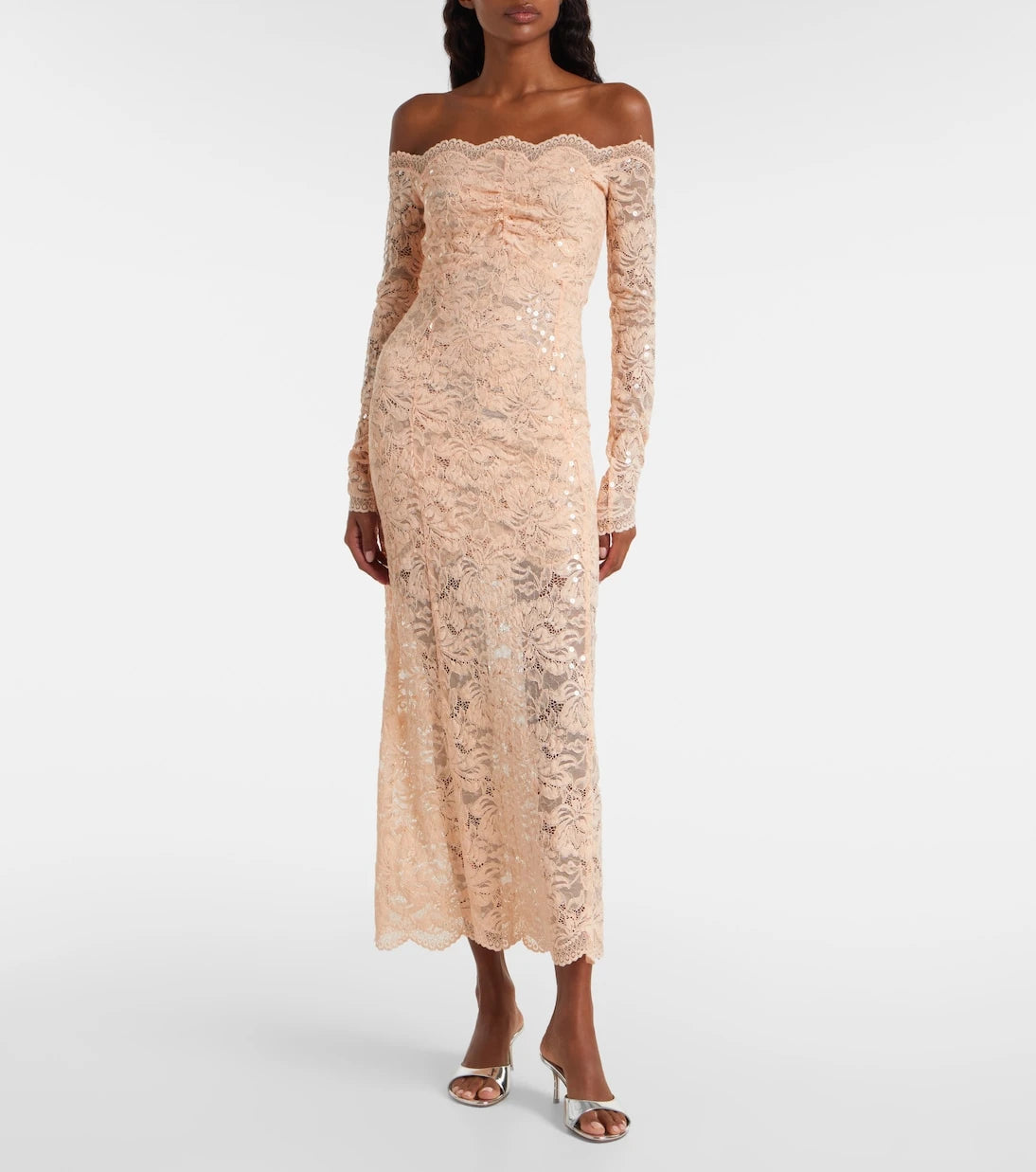 Rabanne - Sequined off-shoulder lace midi dress