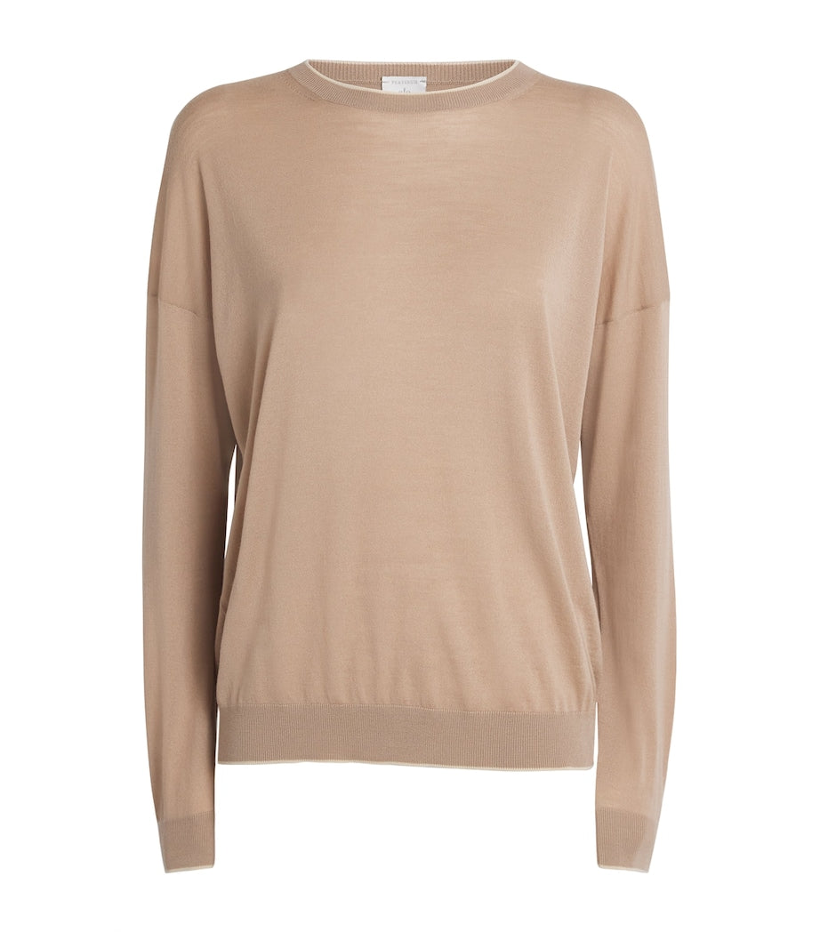 Eleventy Beige Wool Crew-Neck Long-Sleeve Top
