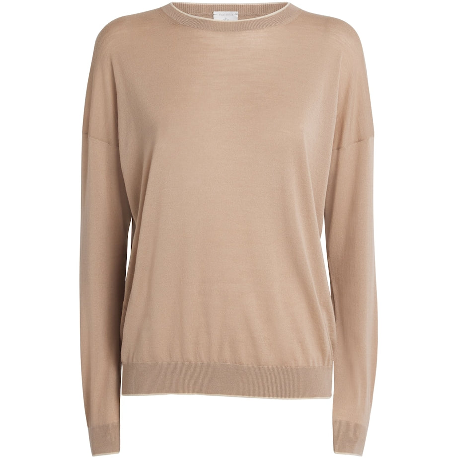 Eleventy Beige Wool Crew-Neck Long-Sleeve Top