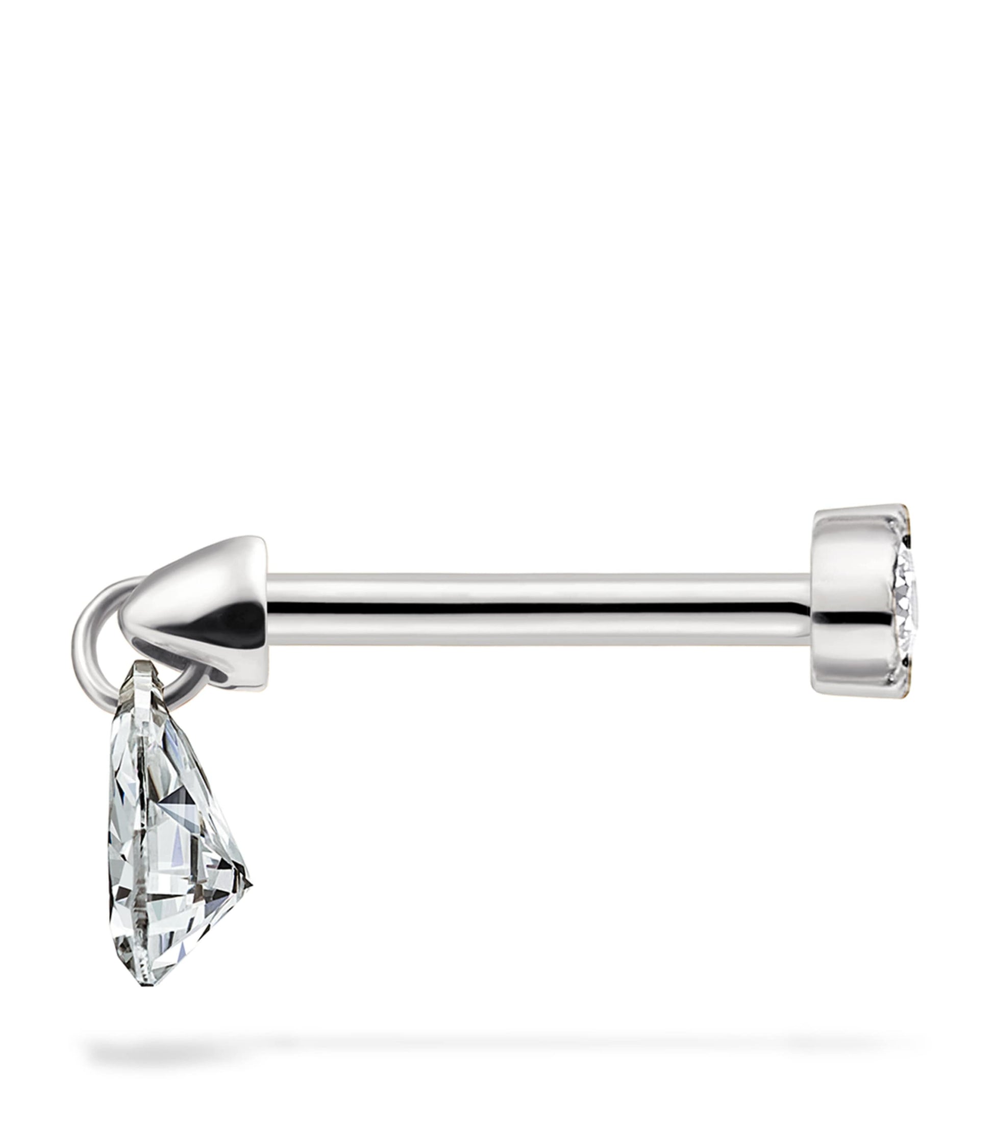 White Gold Floating Pear Diamond Charm Threaded Stud Earring (4mm)