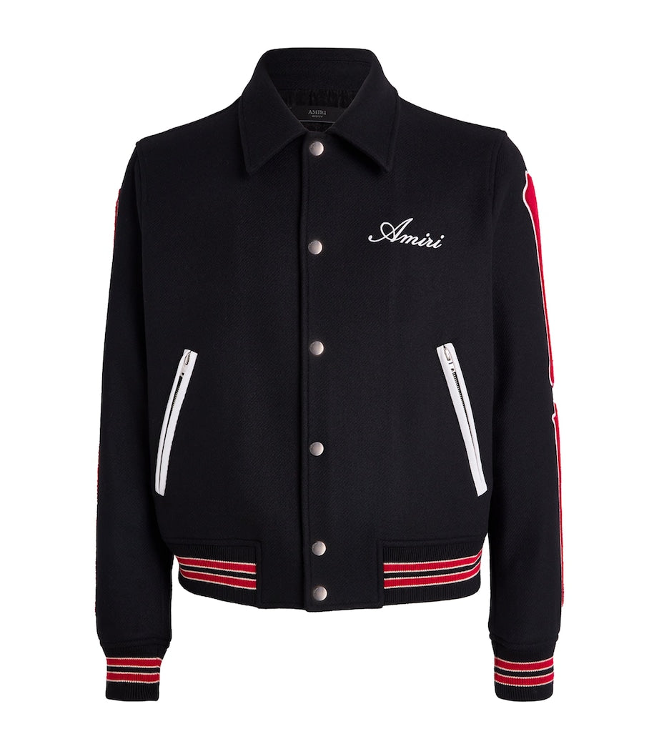 AMIRI Black Wool-Blend Bones Varsity Jacket
