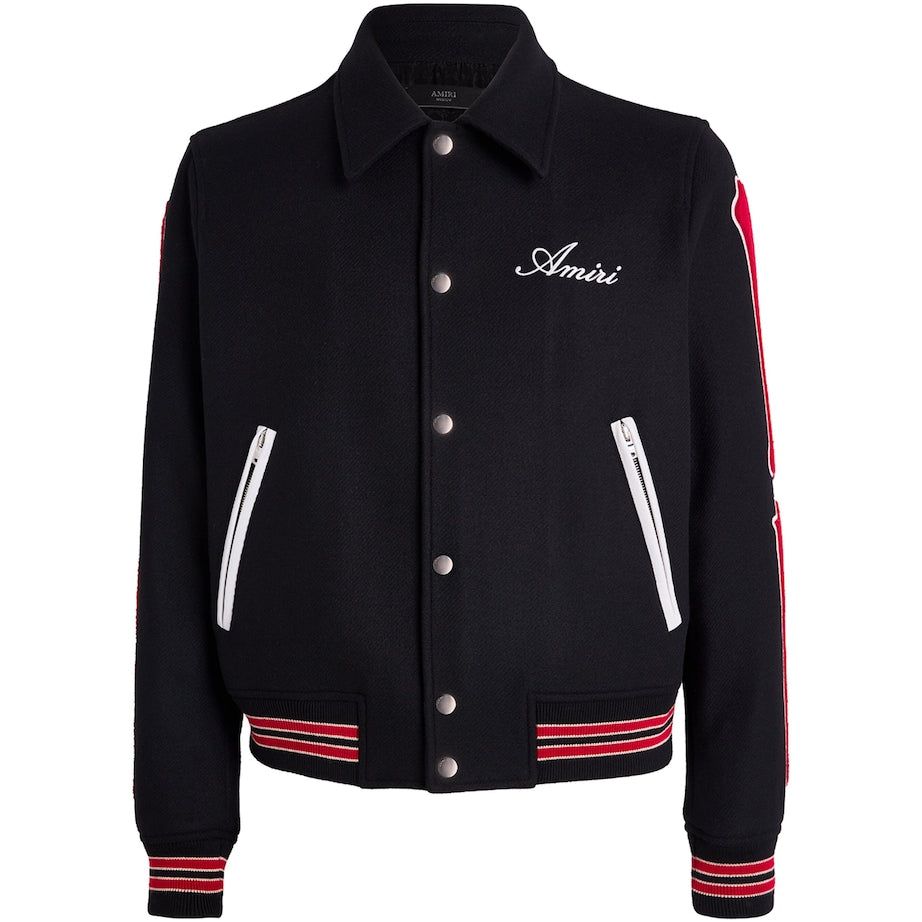 AMIRI Black Wool-Blend Bones Varsity Jacket