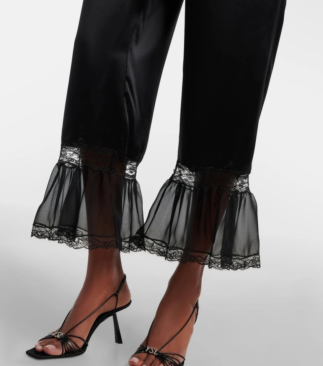 Saint Laurent - Lace-trimmed silk satin wide-leg pants