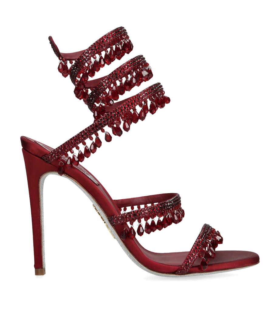 René Caovilla Burgundy Satin Chandelier Heeled Sandals 105