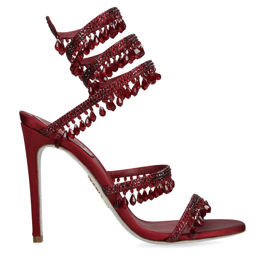 René Caovilla Burgundy Satin Chandelier Heeled Sandals 105