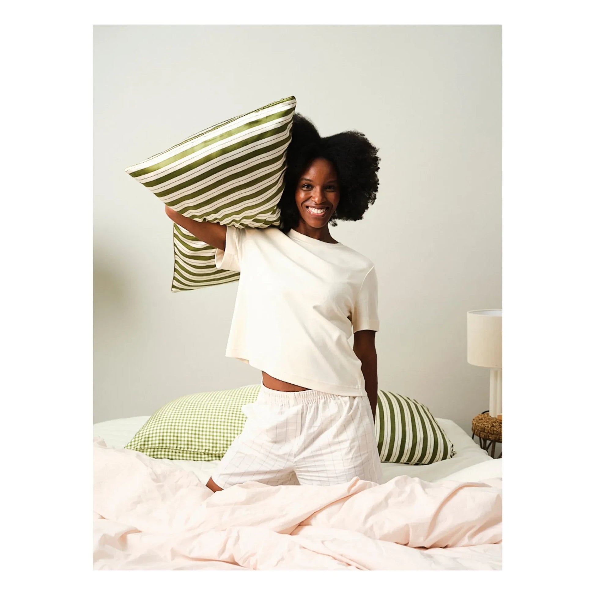 Emily's Pillow - Stripes printed mulberry silk pillowcase | Green