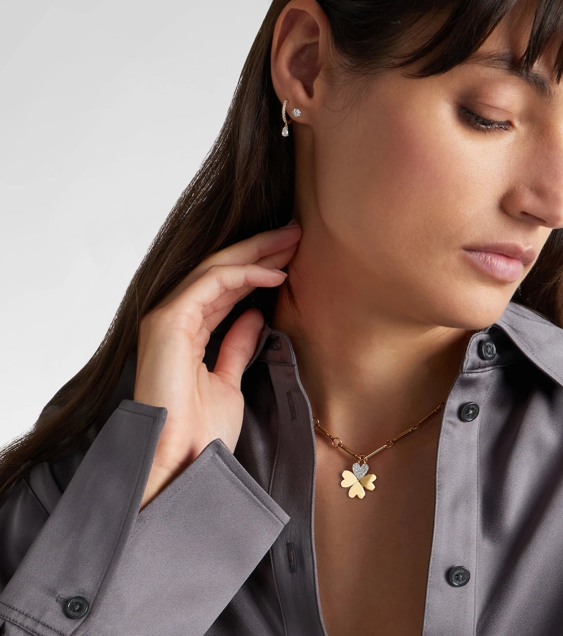 FoundRae - Four Heart Clover 18kt gold necklace with diamonds