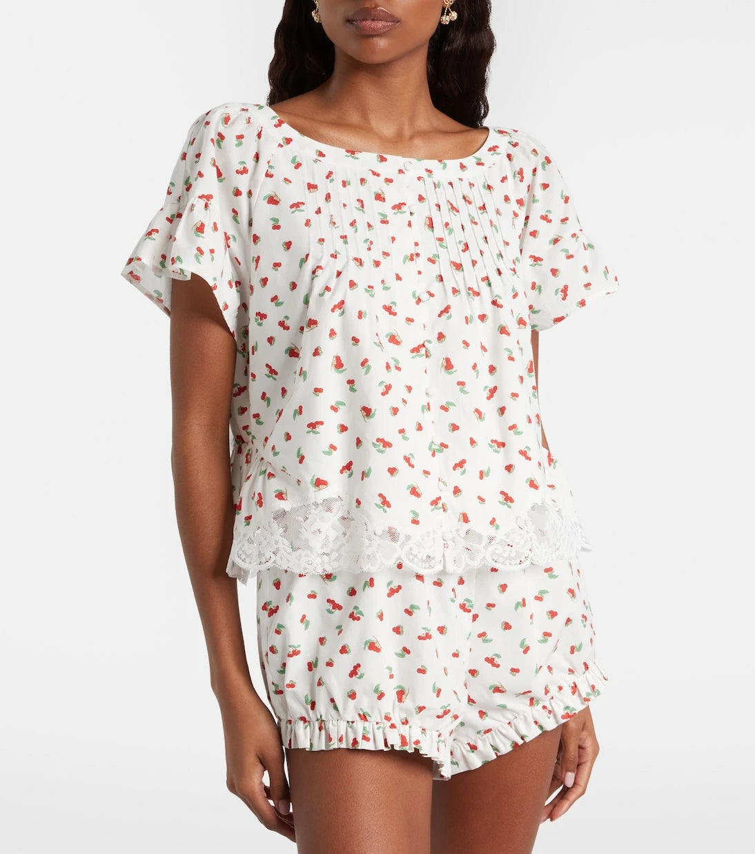 Posse - Delia lace-trimmed printed cotton blouse