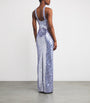 Pamella Roland Blue Sequinned Embellished Halterneck Gown