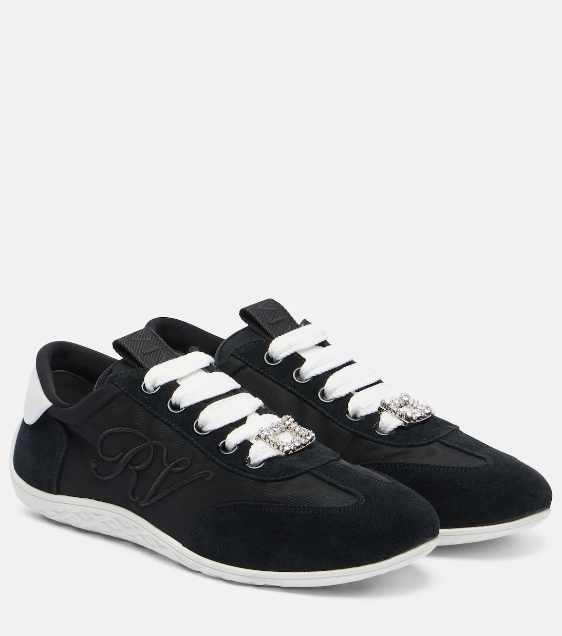 Roger Vivier - Viv Low suede-trimmed satin sneakers