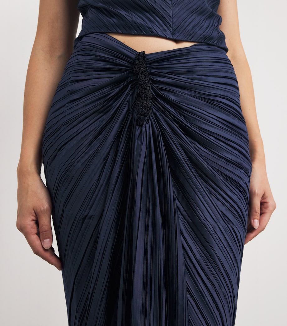 Cult Gaia Blue Plissé Satin Sonoma Midi Skirt