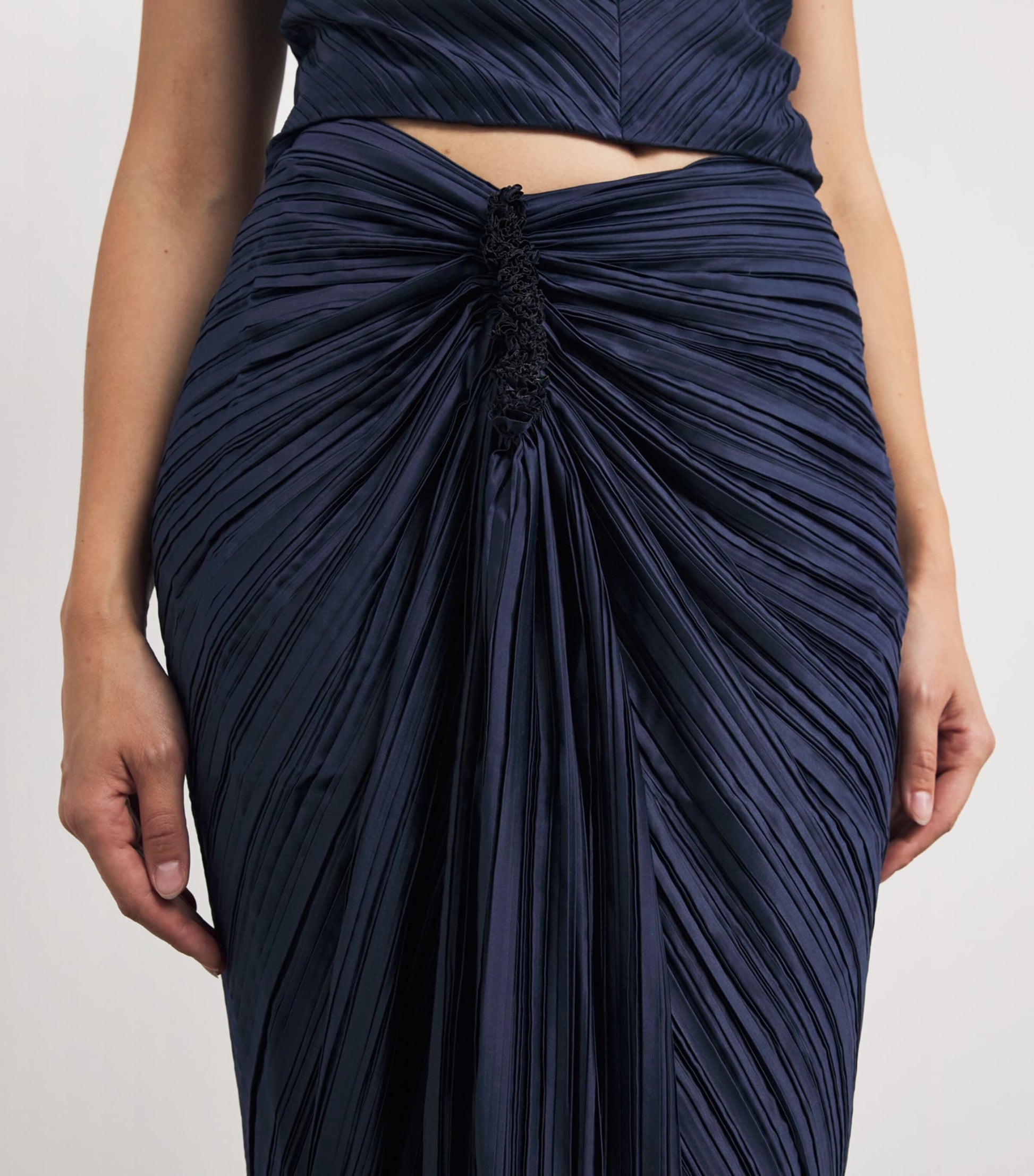 Cult Gaia Blue Plissé Satin Sonoma Midi Skirt