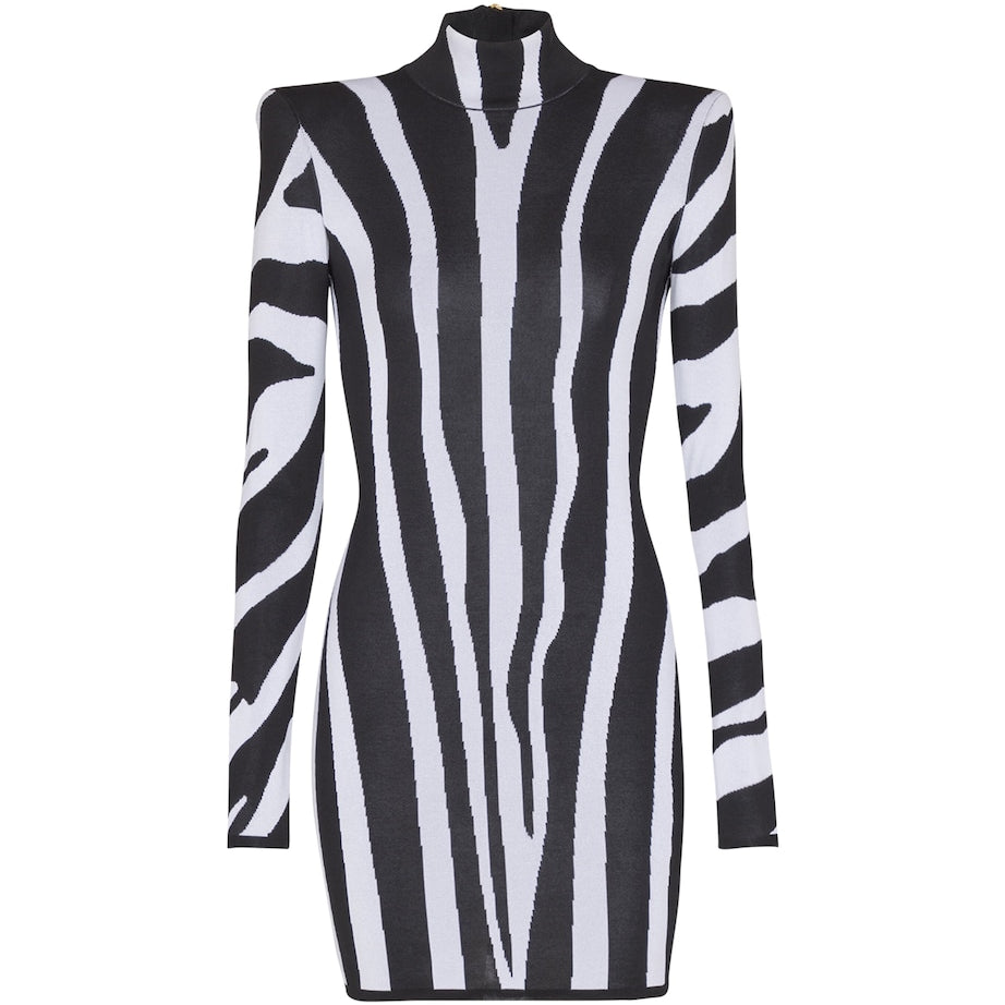 Balmain Black Knitted Zebra Mini Dress