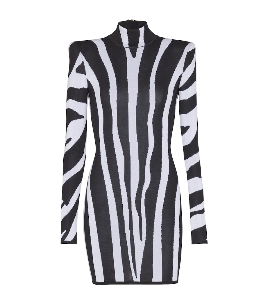 Balmain Black Knitted Zebra Mini Dress