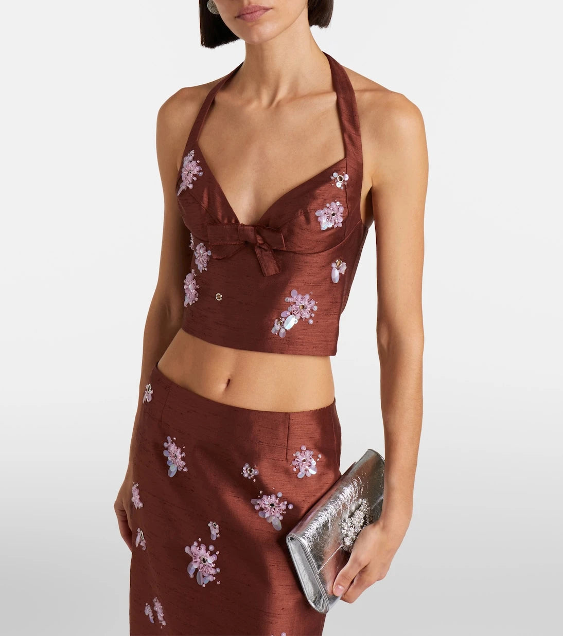 Shushu/Tong - Embellished halterneck crop top