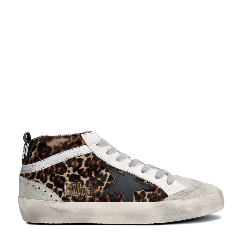 Golden Goose Brown Calf Hair Mid Star Sneakers