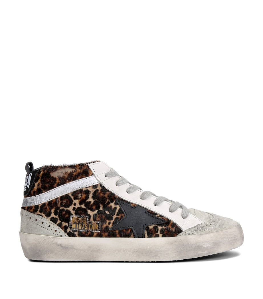 Golden Goose Brown Calf Hair Mid Star Sneakers