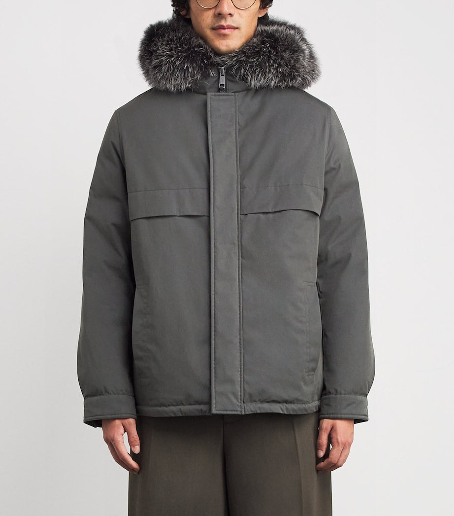 Yves Salomon Brown Down Waterproof Fox Fur-Trim Parka Coat
