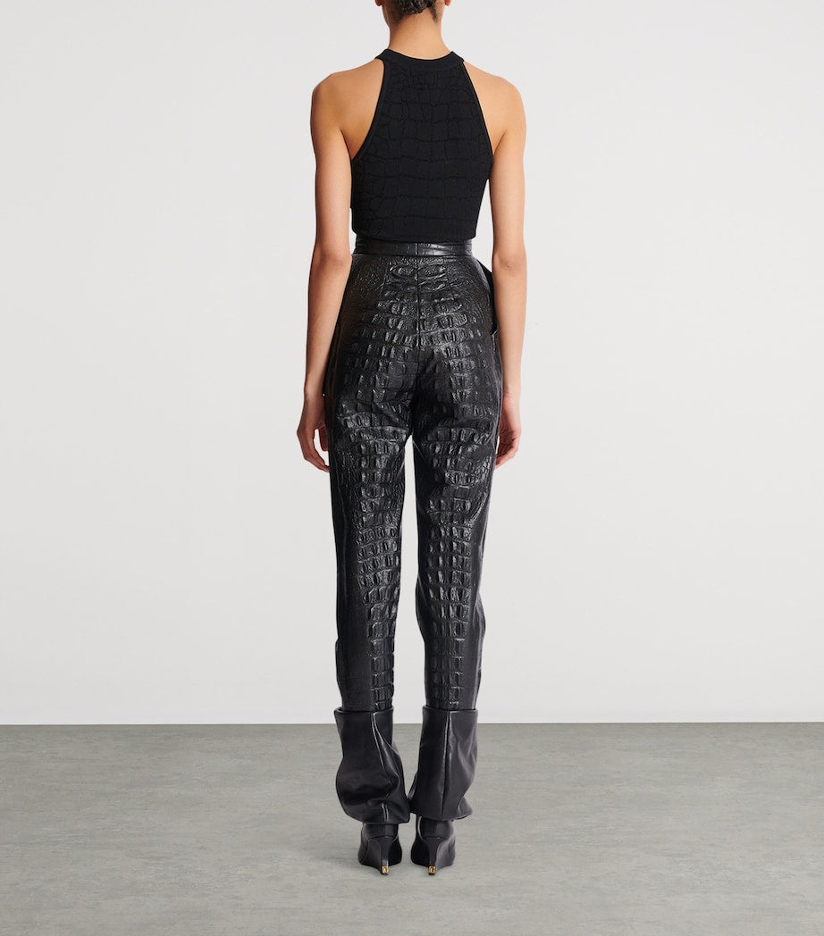 Balmain Black Croc-Embossed Straight-Leg Trousers