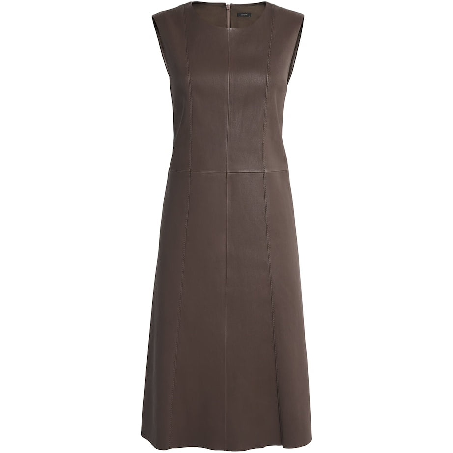 Joseph Brown Leather Heidi Midi Dress