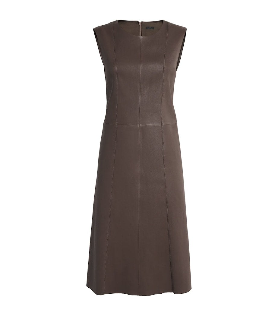 Joseph Brown Leather Heidi Midi Dress