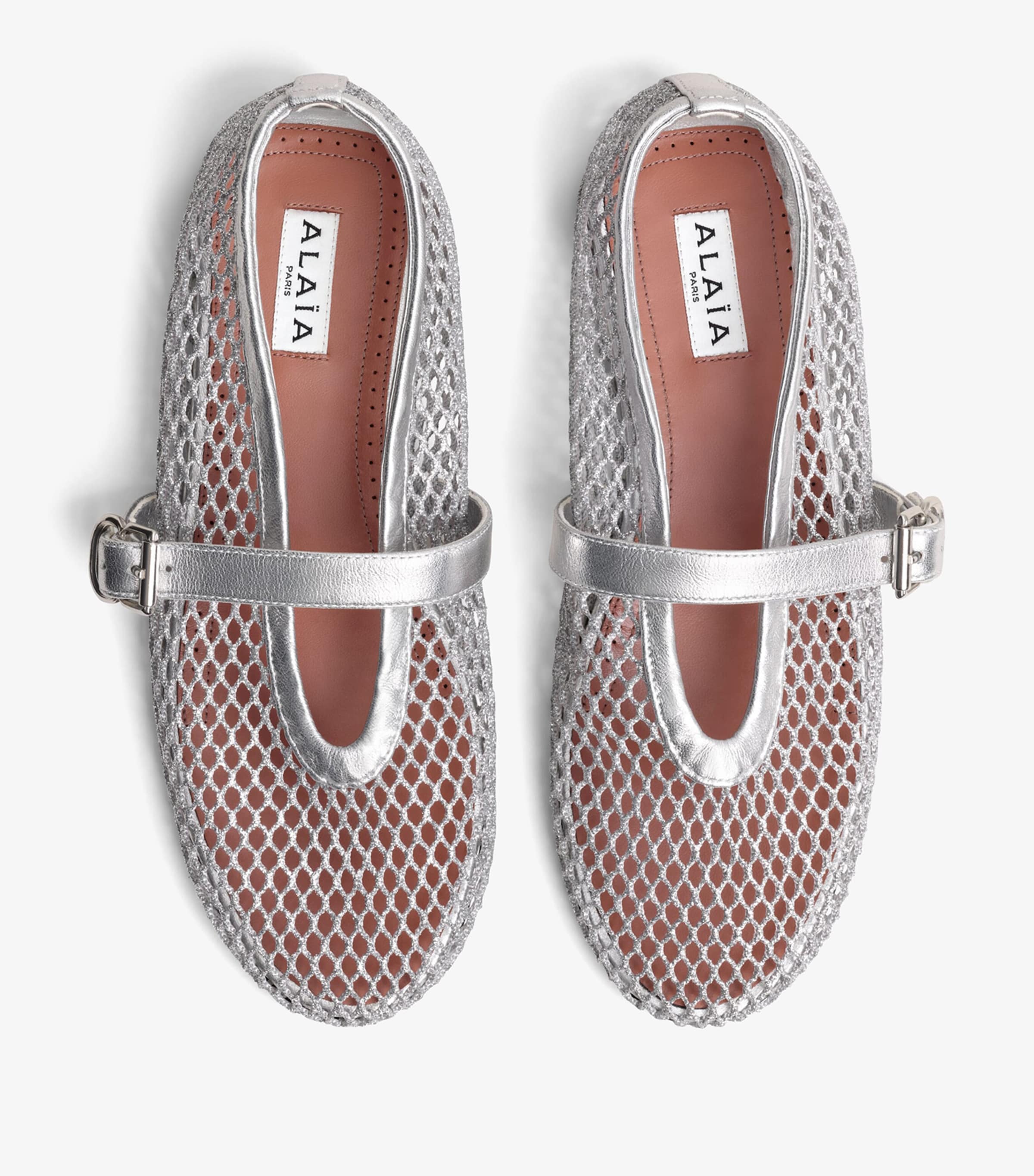 Silver Leather Mesh Ballet Flats