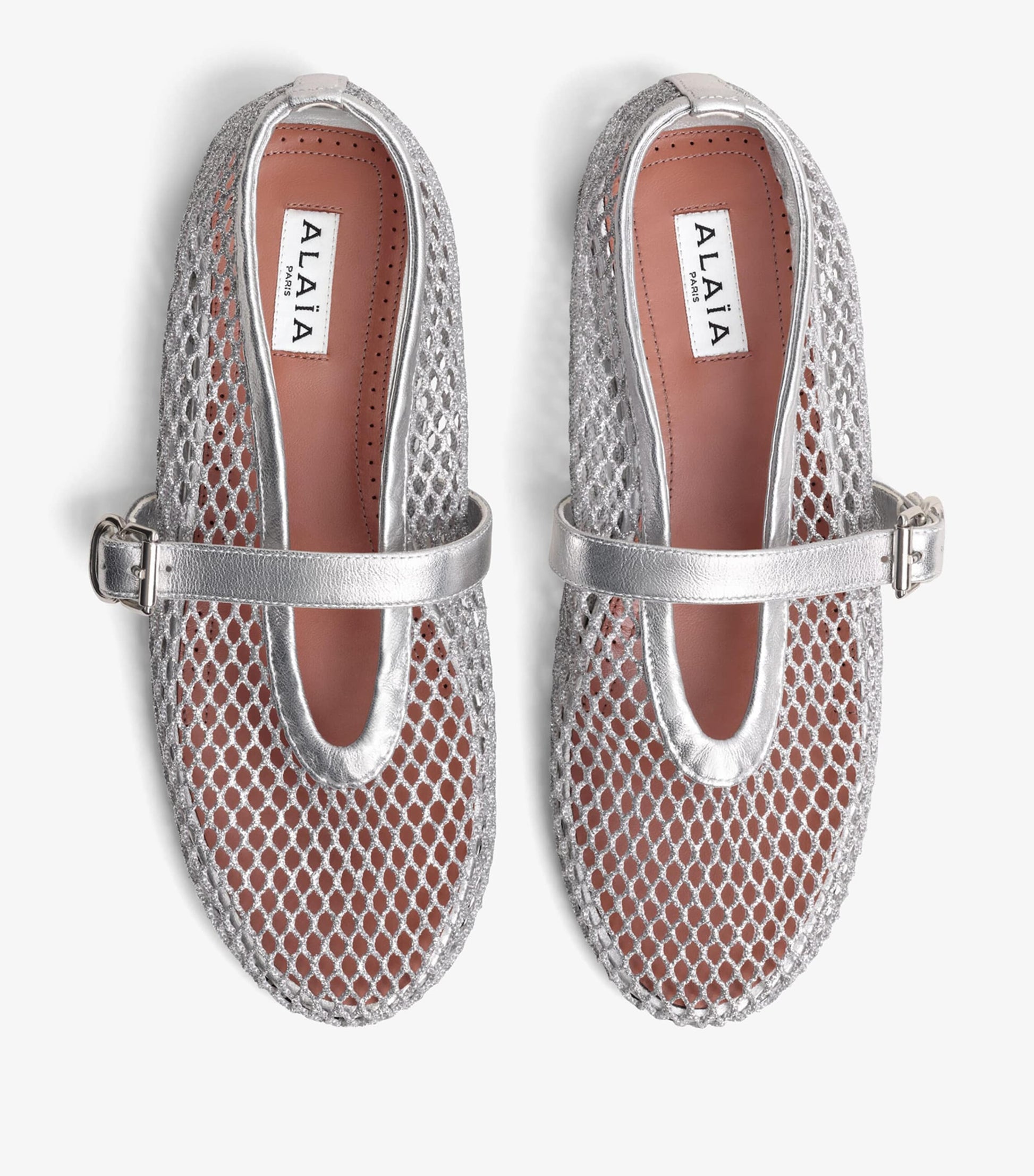 Silver Leather Mesh Ballet Flats