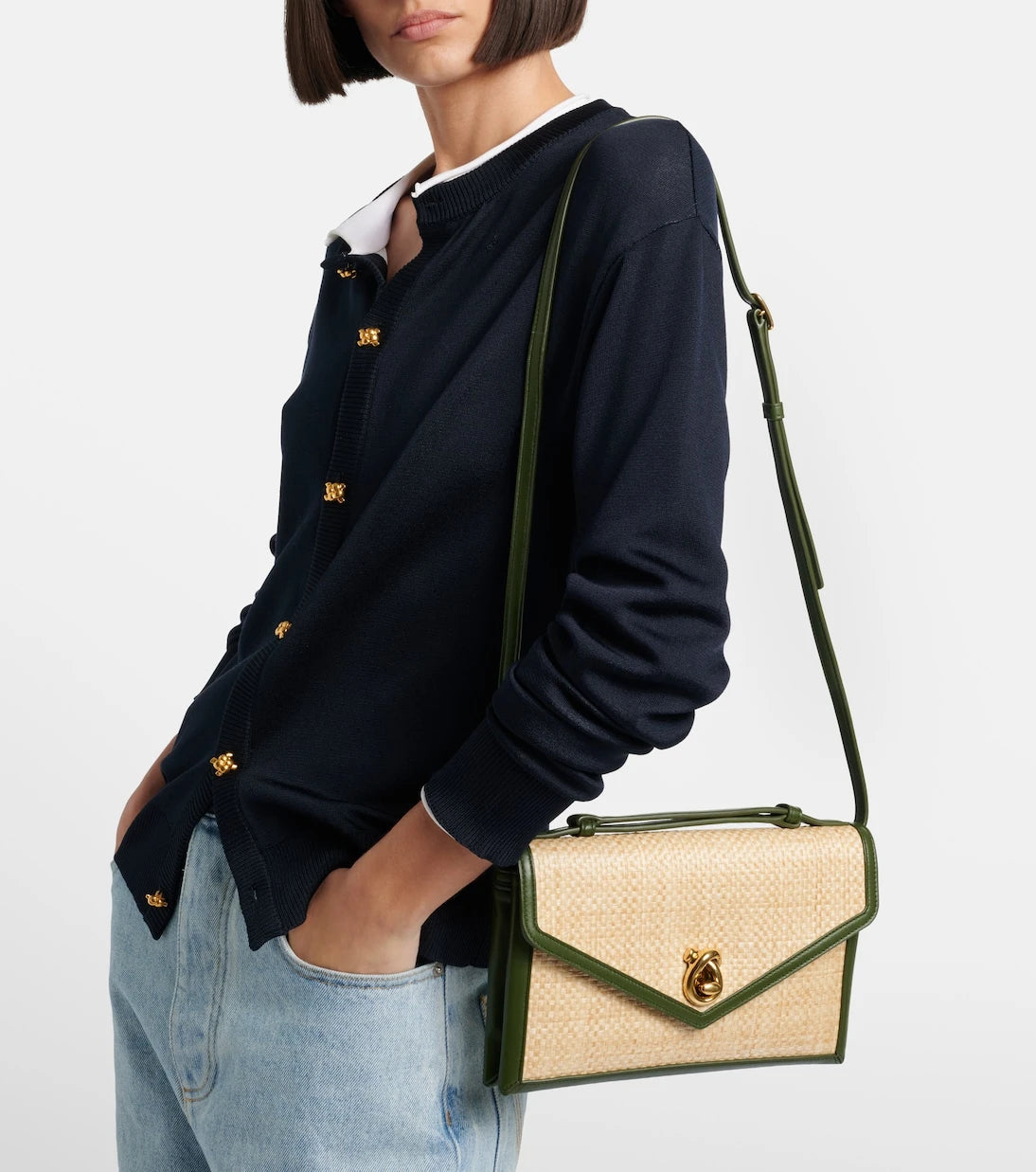 Bottega Veneta - Knot Lock Medium raffia top-handle bag