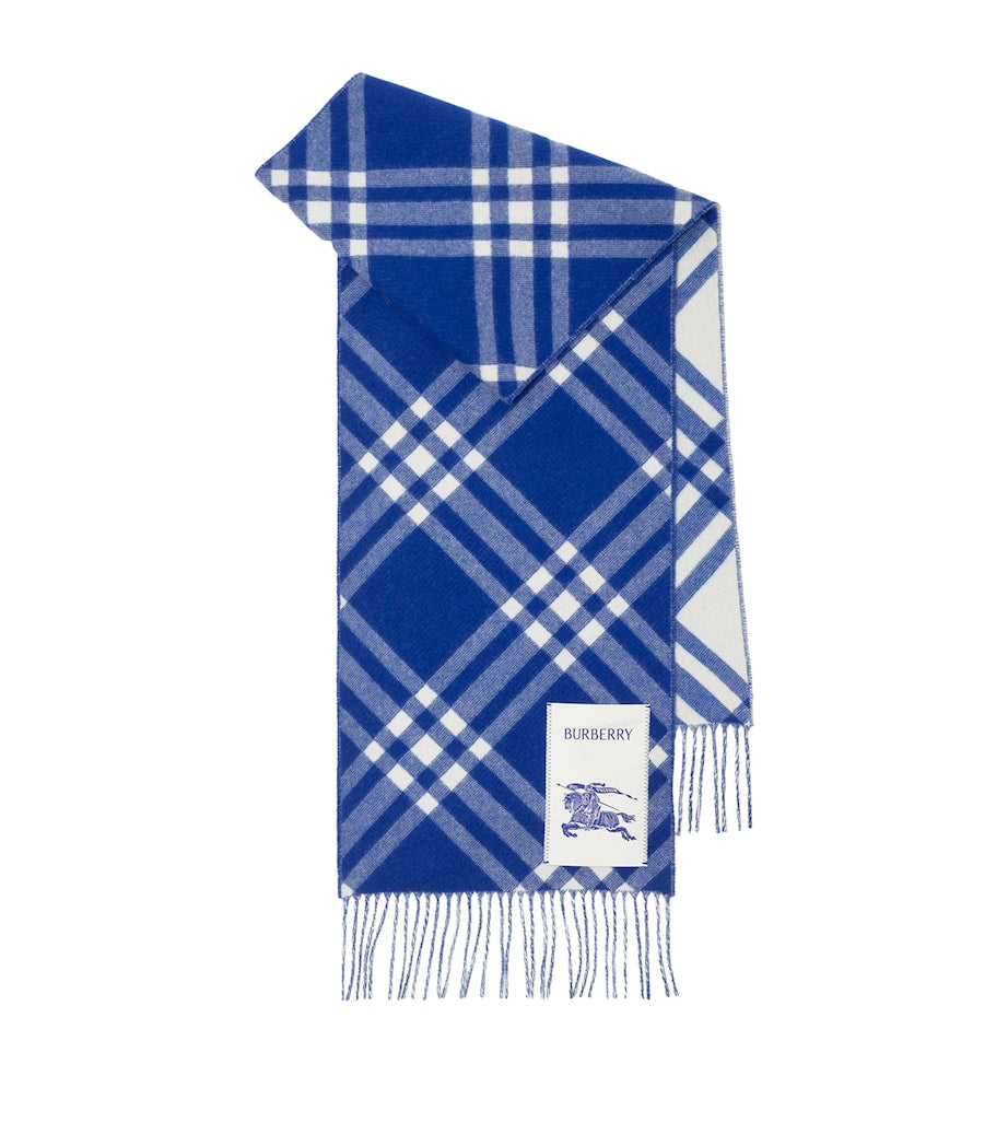 Blue Cashmere Check Scarf