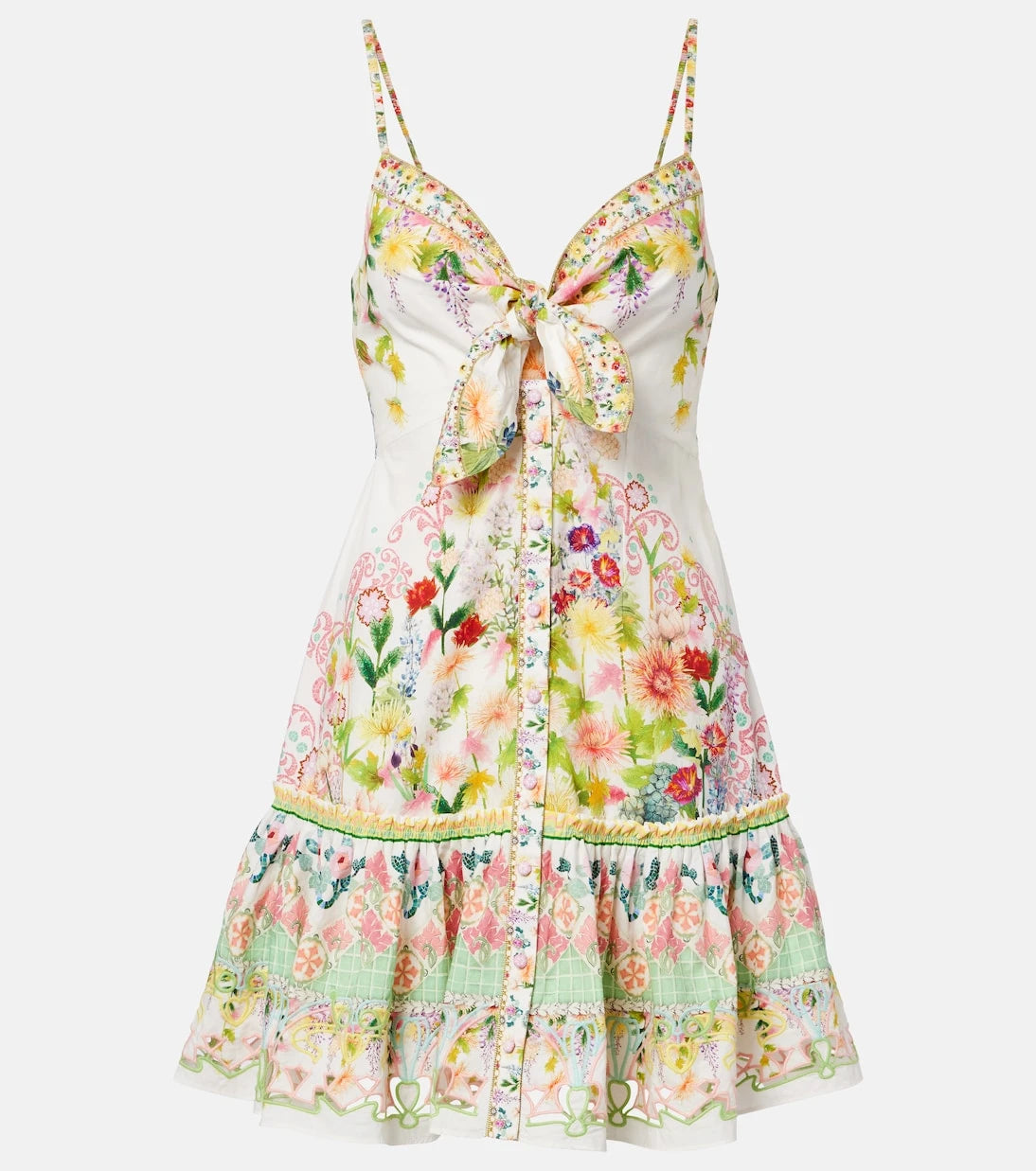 Camilla - Bow-detail floral cotton minidress