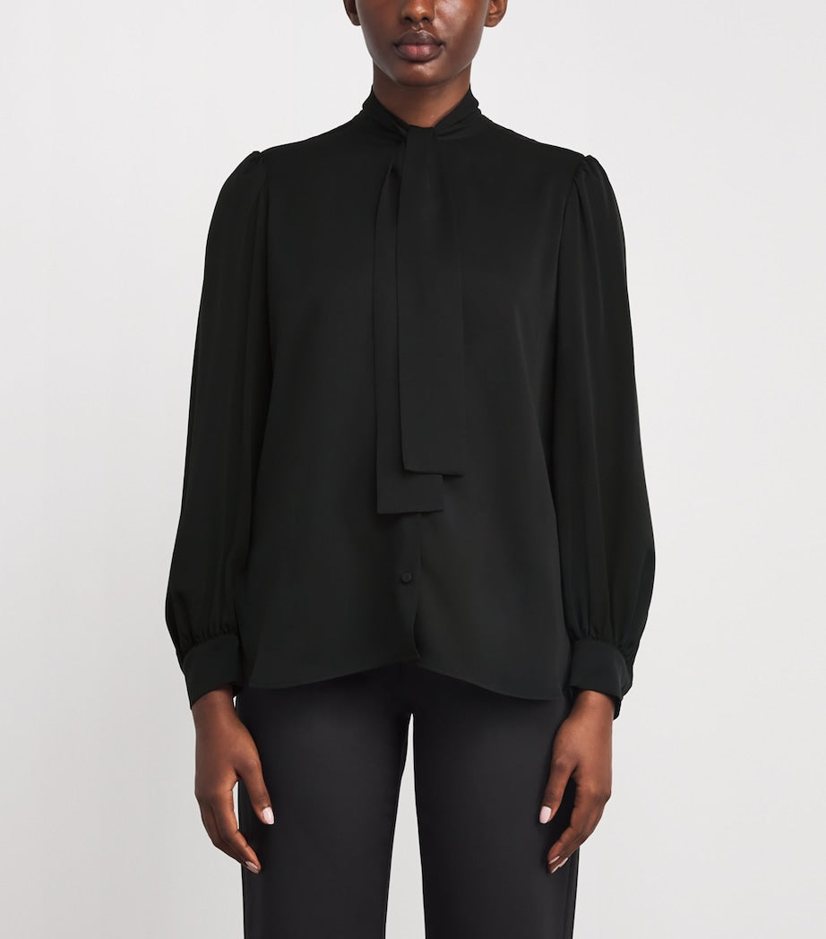 Black Silk Pussybow Blouse