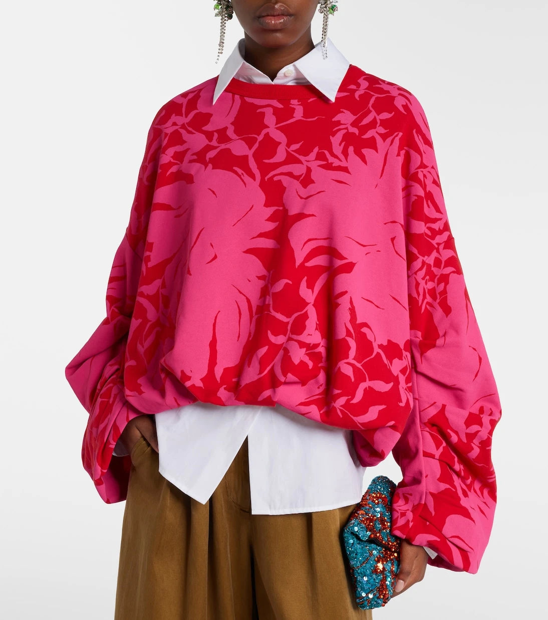 Dries Van Noten - Draped floral cotton jersey sweatshirt