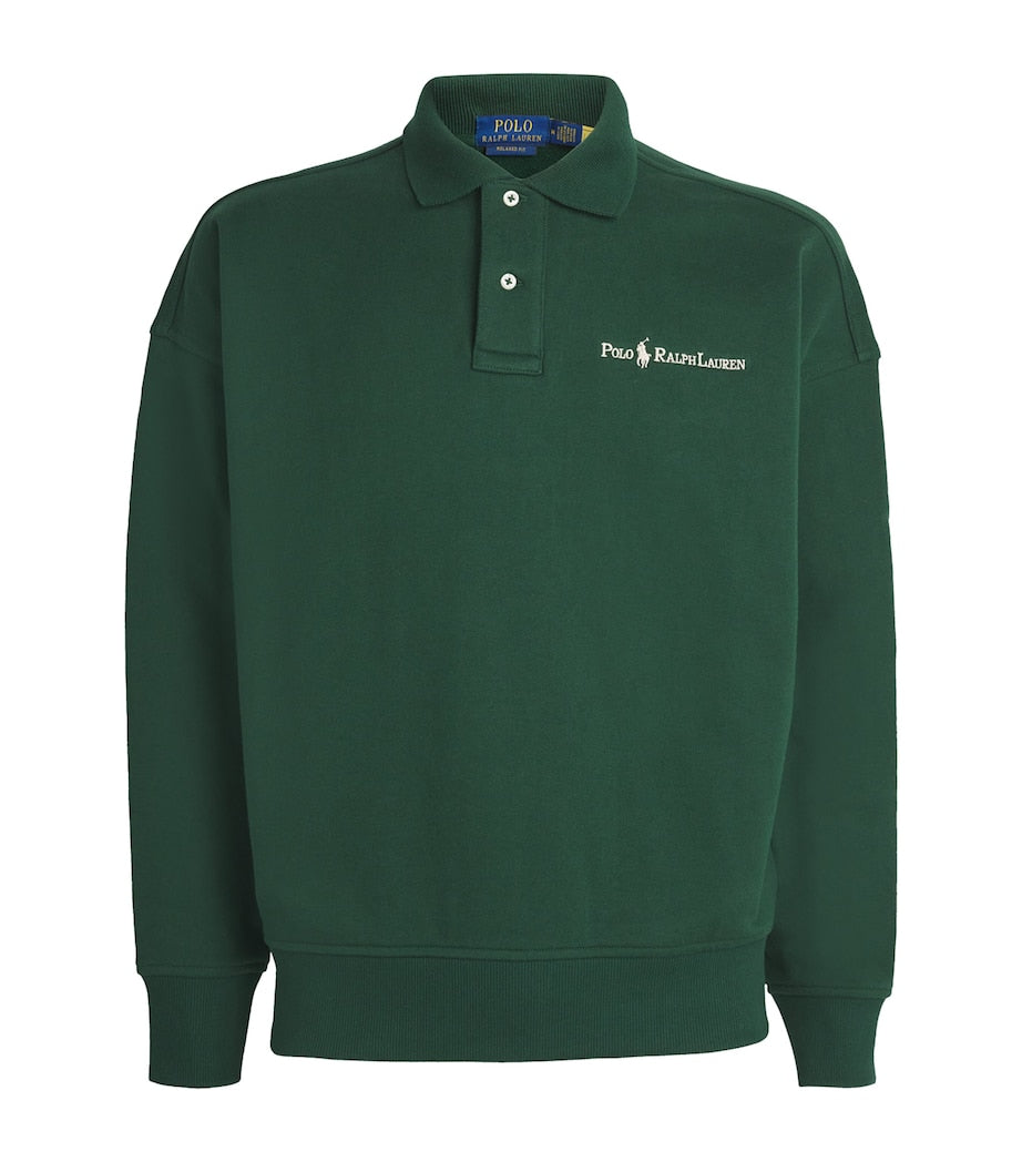 Green Cotton-Blend Collared Sweatshirt