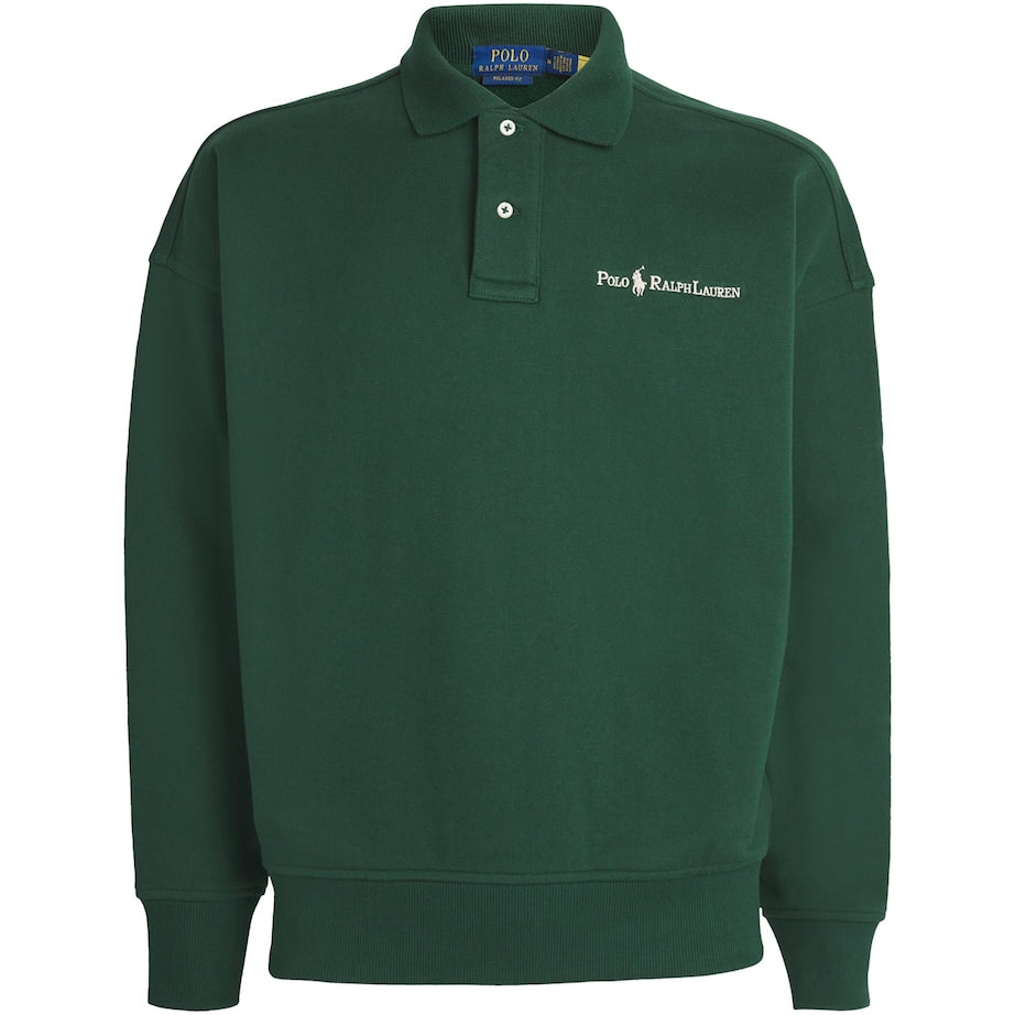 Green Cotton-Blend Collared Sweatshirt