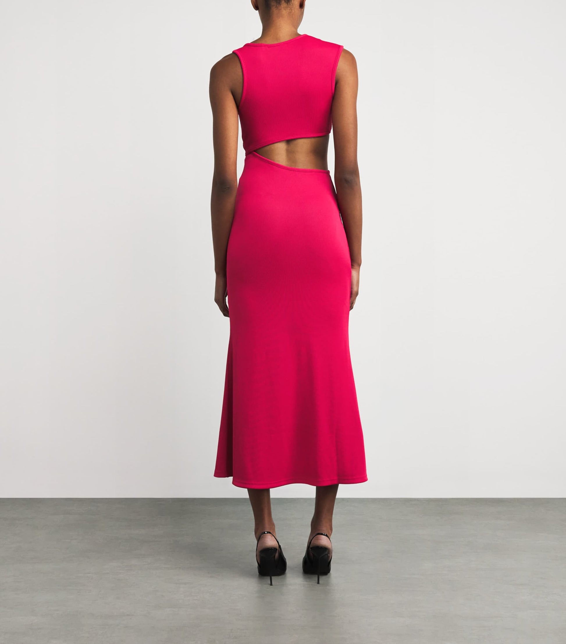 Red Spiral Crystal Cut-Out Maxi Dress