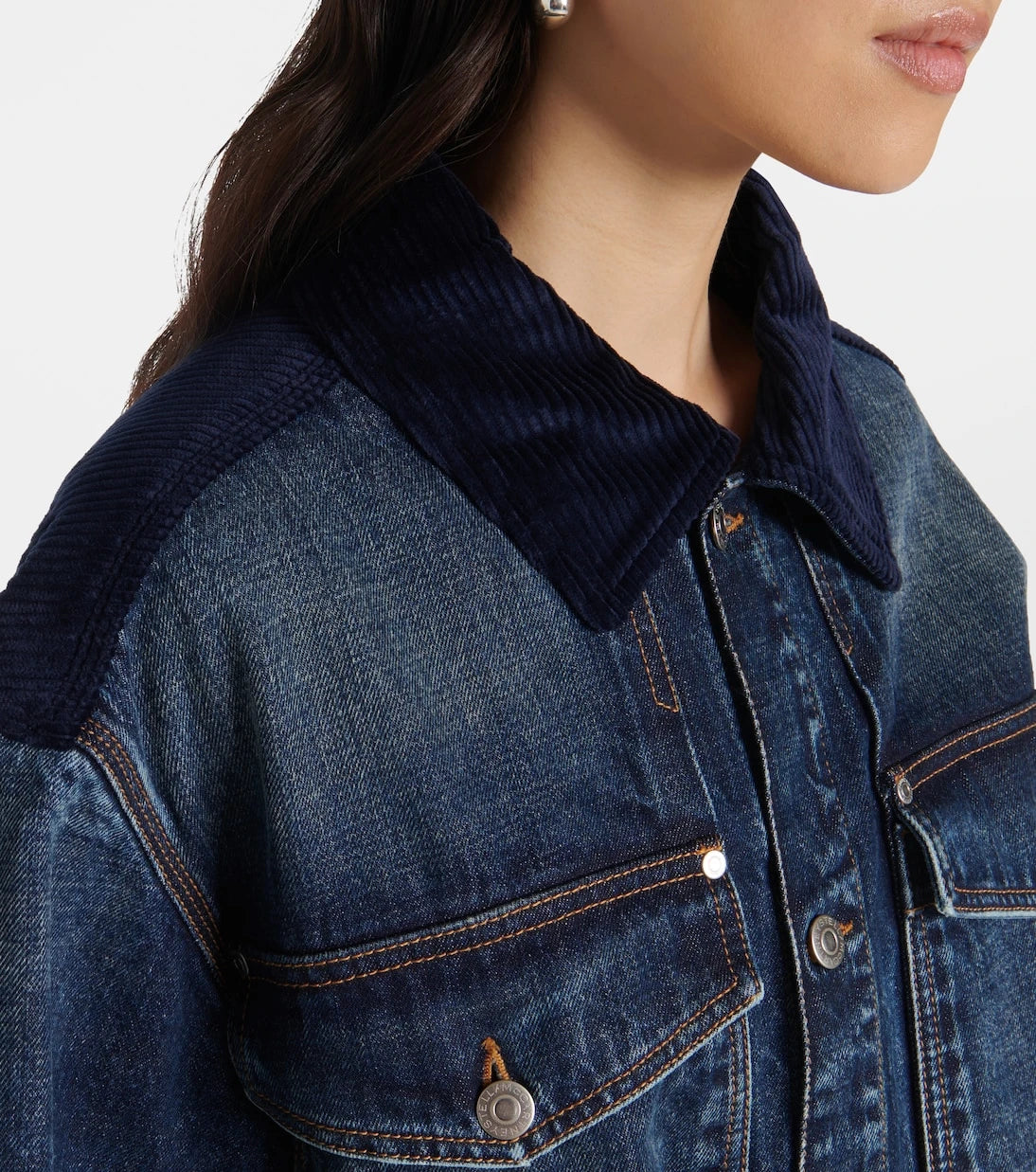 Stella McCartney - Corduroy-trimmed denim minidress