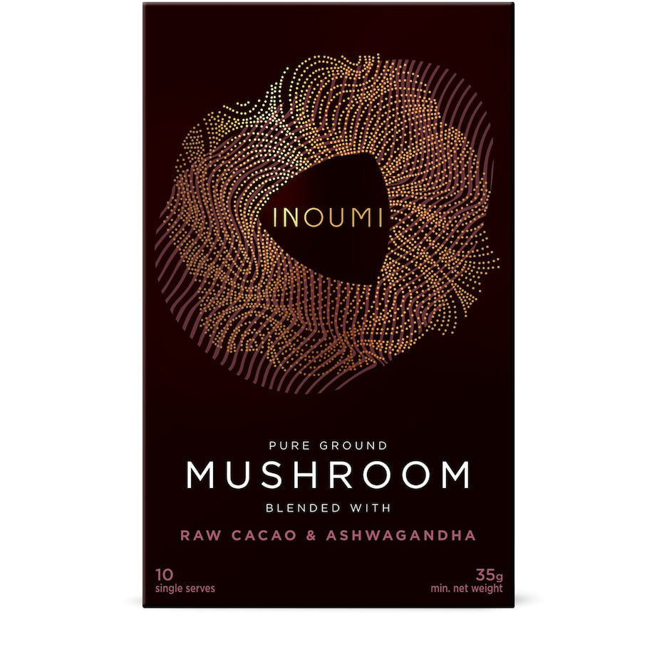 INOUMI Pure Ground Mushroom Blended with Raw Cacao and Ashwagandha (10 Sachets)