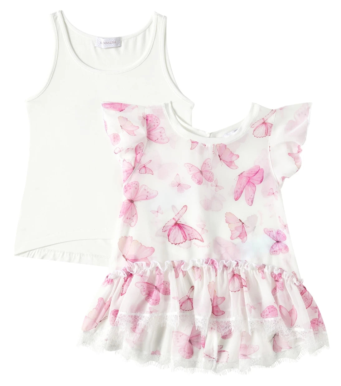 Monnalisa - Butterflies ruffled georgette top