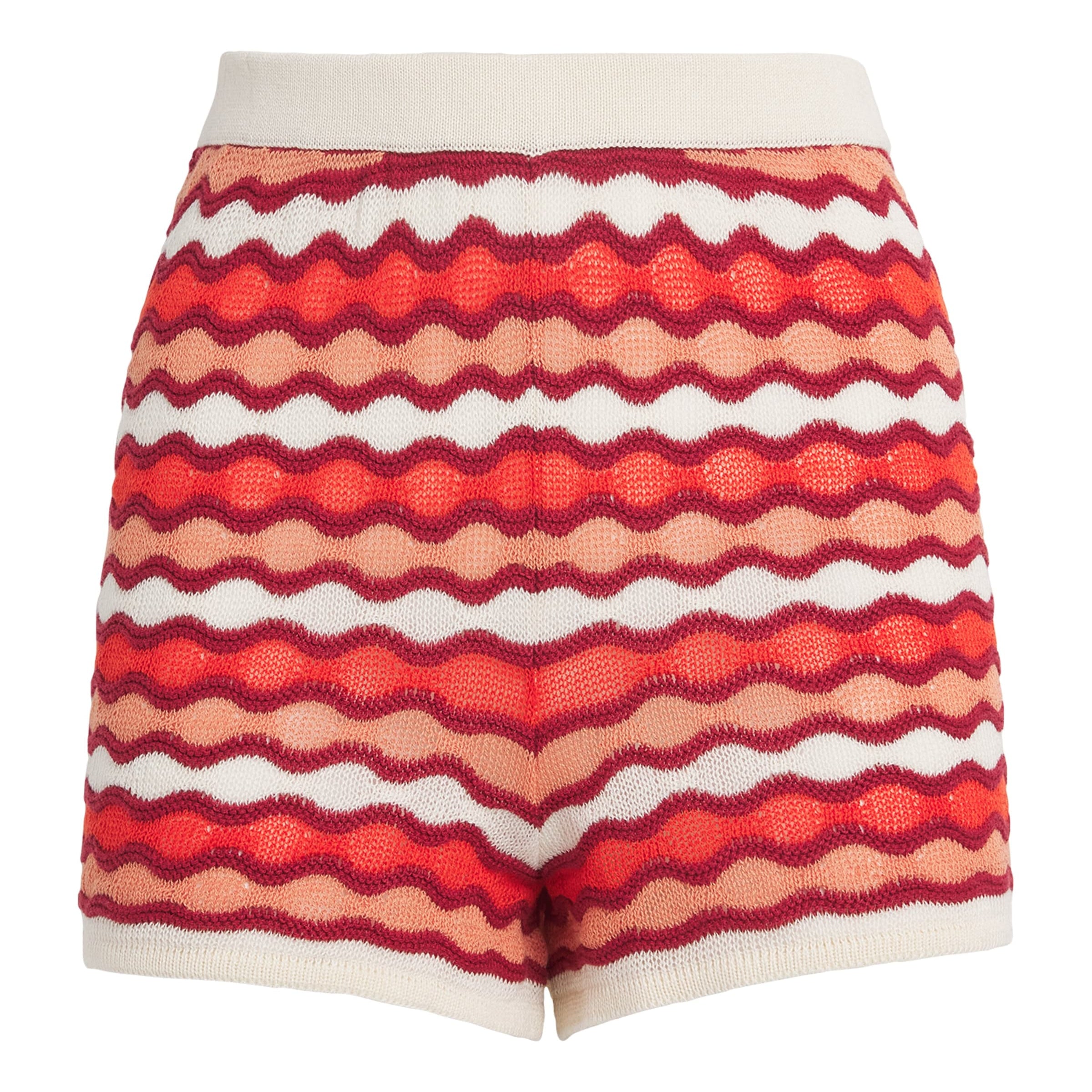 ESCVDO Red Organic Cotton Crochet Mullu Shorts
