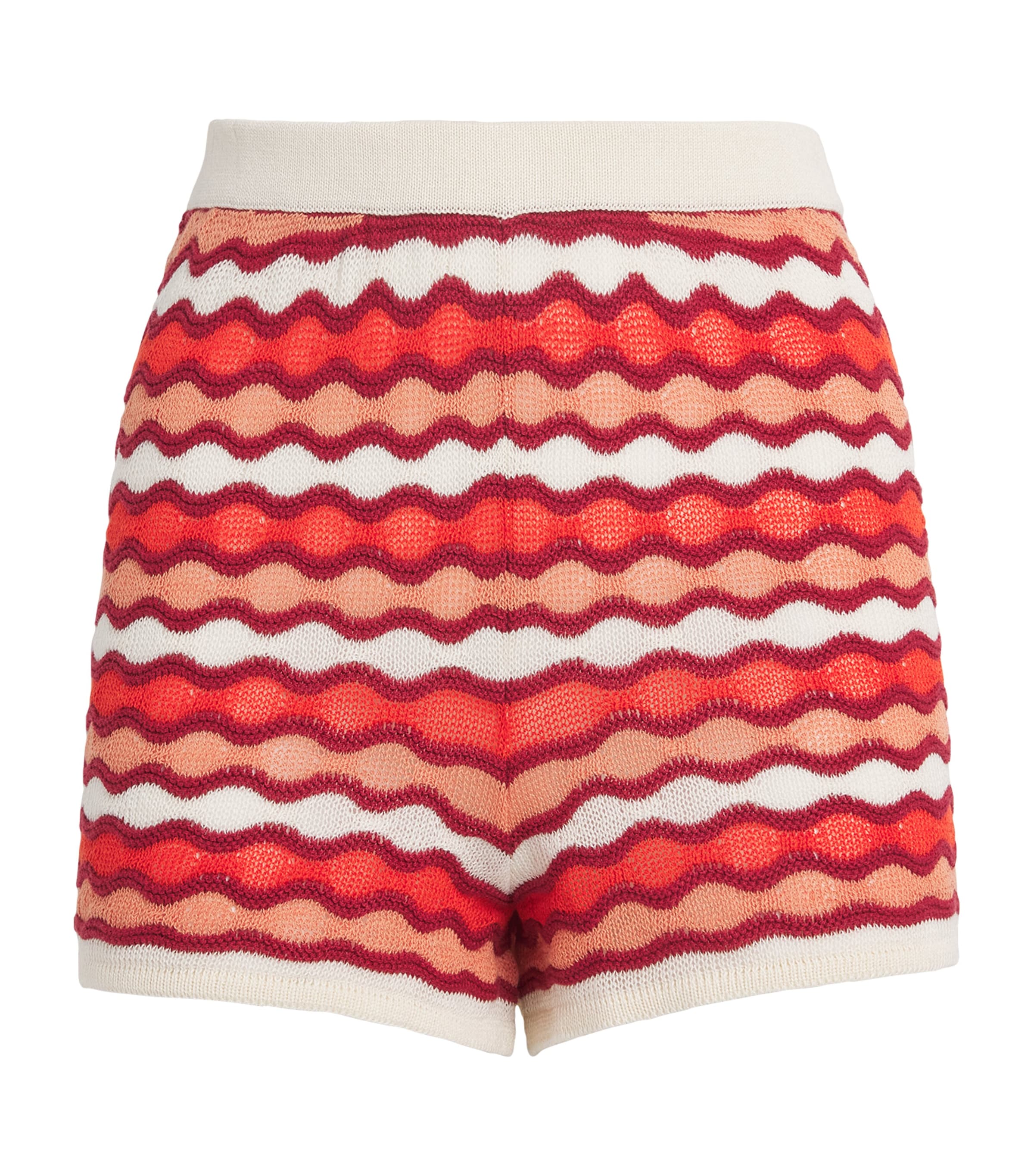 ESCVDO Red Organic Cotton Crochet Mullu Shorts