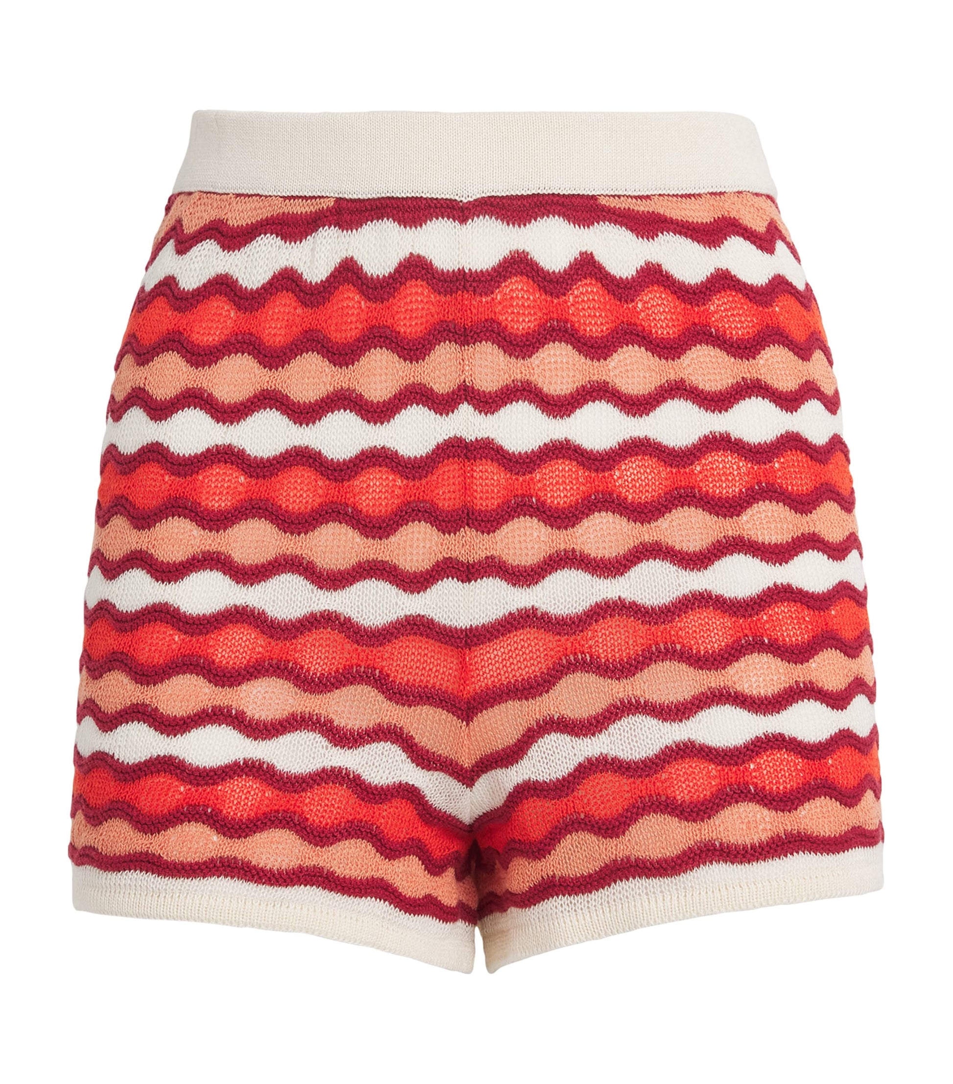 ESCVDO Red Organic Cotton Crochet Mullu Shorts