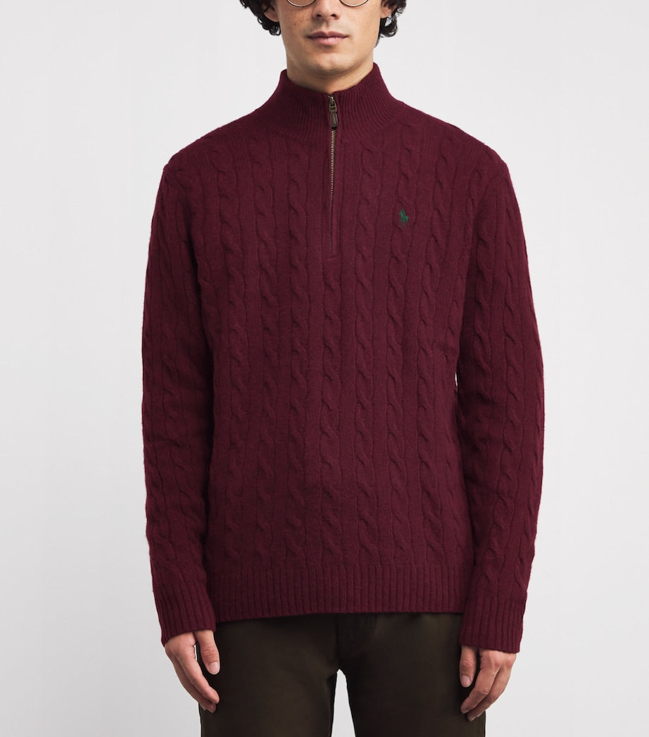 Polo Ralph Lauren Burgundy Wool-Cashmere Quarter-Zip Sweater